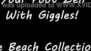 Giggles rubs long hair feet on huge hot rock at beach