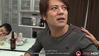 Cheating wife Satomi Suzuki blows him beside husband