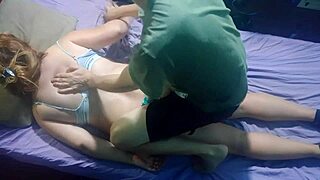 Blonde milf massages girlfriend in thong