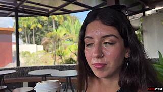 crazy cumwalk in starbucks blowjob in public toilet