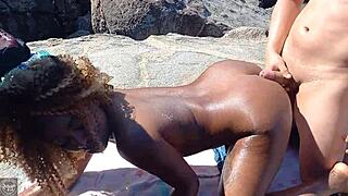 Risky sex on paradise island beach in RJ with naked creampies and African amateurs!