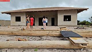 What a shock when carpenter gets paid with wild threesome from Brazilian bbw whores ripping clothes for anal fun!