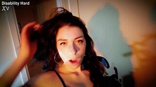 Striptease from Nemesi in the clip with insecure disabled guy and assistant from Procellona!