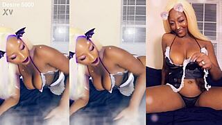 Hey, check out this ebony maid cleaning the house in a sexy thong