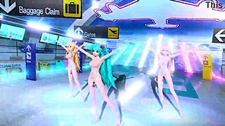 Hatsune Miku, Rin, and Luka appear in Tricolore Airline Project Diva nude mod.
