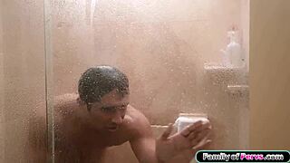 Busty Milf Spies On Showering Guy Before Hardcore Sex And Deepthroat Blowjob