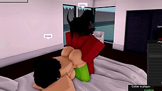 Demon intensely fucks eager Roblox slut with massive cock while her girlfriend watches the cheating action unfold