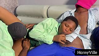 Horny students get into ebony bisexual threesome action with big cock after school