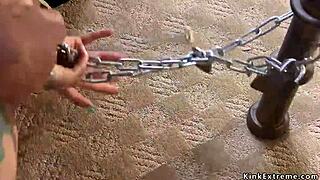 hey, check out this wild bondage session where a sex trafficker dominates a tied-up skinny blonde with huge tits 😏