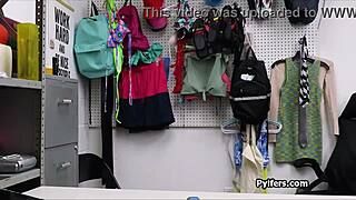 handcuffed brunette teen spies on office dicking with hidden cam 😏