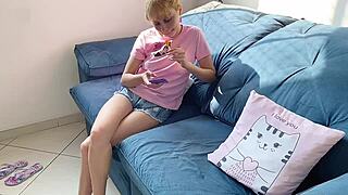 i feel so excited bouncing on that huge dick until drinking every drop of cum complete in sheer and red