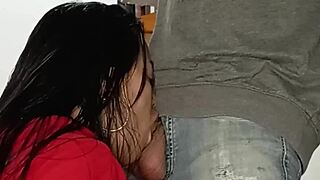 latina babe gives her stepdad a massive deepthroat blowjob in pov, swallowing every inch with passion