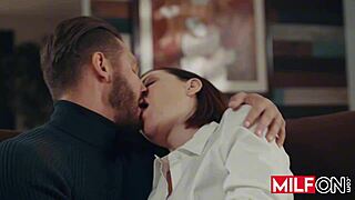 Hey, you horny big tit redhead milf, why not fuck your husband's boss and suck him dry?