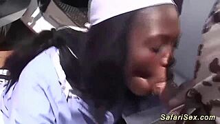 Rough African threesome contrasts gentle tourist with intense interracial gangbang pounding