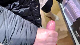 I gave a risky handjob with lots of spit to this guy in a public store