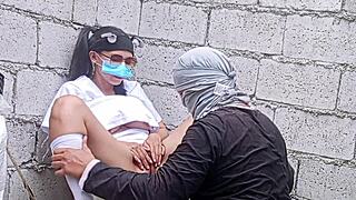 The pinay nurse flashed her legs to the construction worker neighbor. He gave her hard fucking with blowjob and cunilingus in the abandoned hospital.