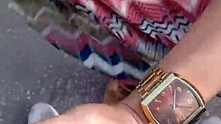 On the balcony, sucking and giving up the pussy outdoors