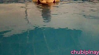flashing boobs in public swimming pool with chubby milf solo