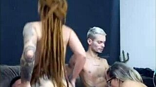 The dreadlocked redhead rode my friend wildly while his girl gave me an amazing blowjob in our hot 4some