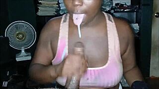 How does Chocolatebarbie let me cum on her face after rubbing my big cock through polo shorts in pov?