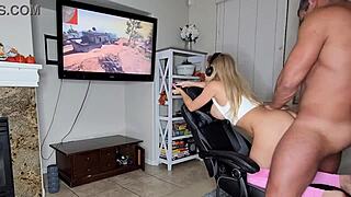 free use gamer girl slut takes cock in doggystyle bent over creampie