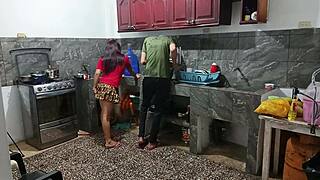 Perverted neighbor roleplays kinky fetish with curvy amateur, shaking her big ass in uniform while he's watching