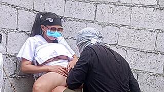 The pinay nurse flashed her legs to the construction worker neighbor. He gave her hard fucking with blowjob and cunilingus in the abandoned hospital.