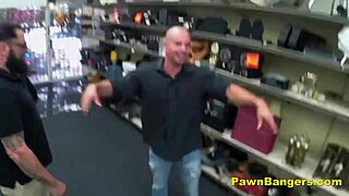 Customer fucks hairy pussy hard for cash in backstage blowjob and doggystyle reality scene.