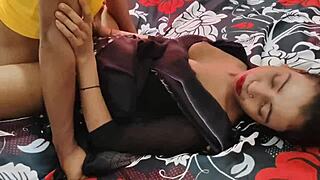 Outdoor Romantic Sex with Indian Girlfriend Sucking Cock and Fucking Under Stairs