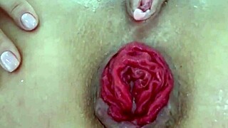 Destroyed anal with juicy prolapse asshole in extreme close up play!