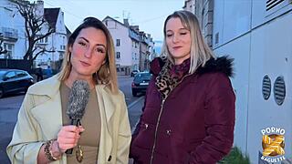 Blonde and brunette big tits sluts share cock in threesome