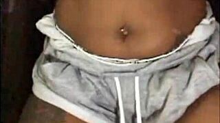 i love how this next door ebony milf in shorts flashes her pretty saggy tits preview