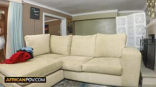 I'm a big natural tits ebony babe getting my pussy railed pov in this amateur couch casting.