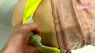 pervert boyfriend makes blonde pickup dirty laundry for wedgie and cum on big ass