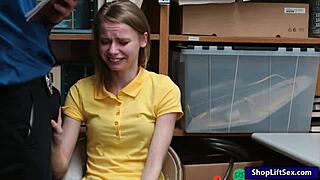 Petite shoplifter gets pounded hard by officer in office