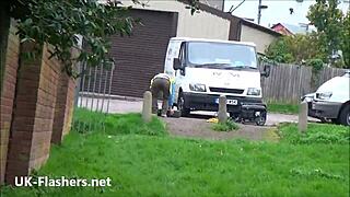 Blonde amateur babe Jakki gets nude outdoors flashing and fingering in public spots