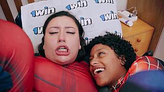 Specific wolverine licks deadpool and spider-man asses then swallows cum in cosplay interracial threesome with gaping anal and farting