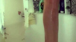 Why does this busty teen 18+ tease with perfect feet in steamy shower fetish play?