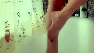 Why does this busty teen 18+ tease with perfect feet in steamy shower fetish play?