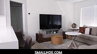 Tiny 18+ brunette teen gets pounded by huge cock in intense POV action