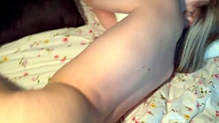 cute little 18+ hottie jerking off with her tits and cumming