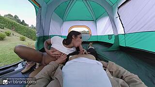 Brazilian shemale bareback camping fuck