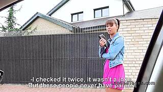 The beautiful tits teen picks up a hitchhiker for outdoor public banging in pov style. She sucks and fucks his monster cock hard until orgasm.