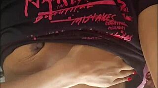 Can this ebony beauty control her urges while fingering those fat pierced pussy lips to orgasm?