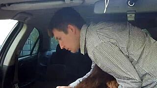 Deepthroat action in taxi with Russian milf Alina Tumanova reacting to harassment