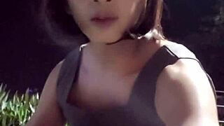 Ting xuan the chinese shemale casually pees and masturbates outdoors in public