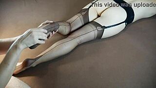 i massage soles of horny milf in stockings making her moan loudly