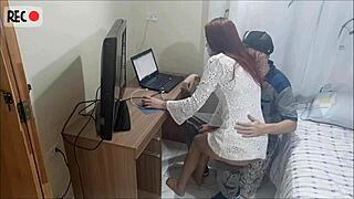 redhead amateur gets sneaky voyeur action with dirty talk and cum on ass