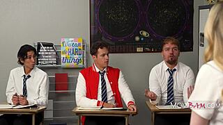 Hey, Alaina Taylor, David Lee, Joshua Lewis, Jayden Marco, ready for this gangbang sex ed teacher session in stockings for an A?