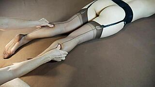 i massage soles of horny milf in stockings making her moan loudly